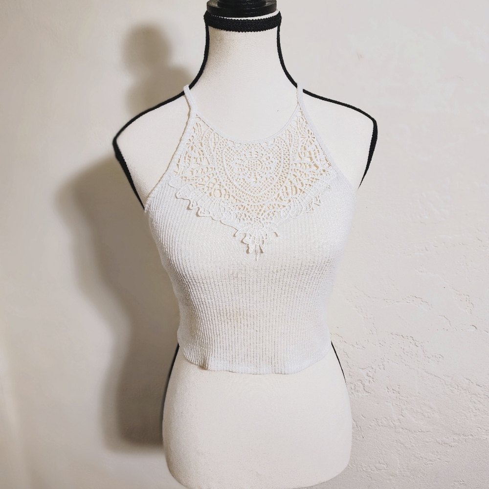 Elegant White Crochet Halter Top